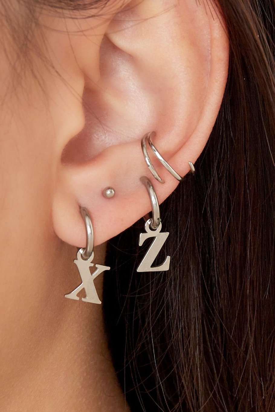 Pendientes Acero Inoxidable Plata Inicial A Imagen2